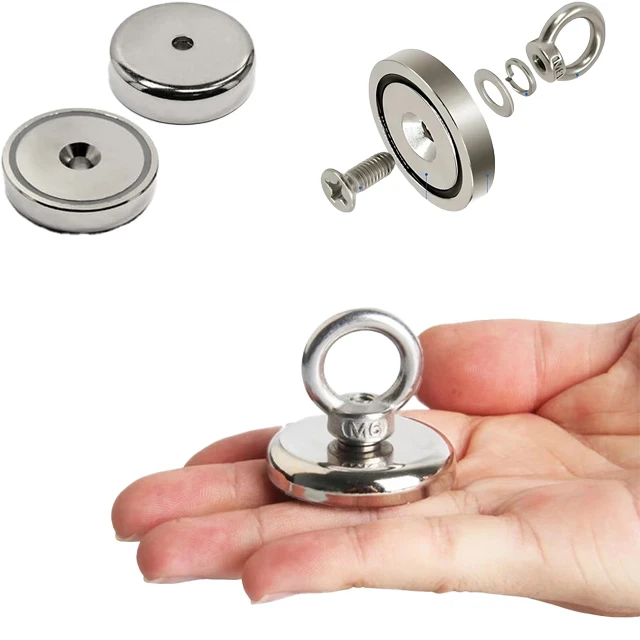 Countersunk Holes and Eyebolts are two characteristics of fishing magnet