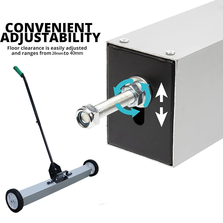 Magnetic Floor Sweeper with adjustable height above ground