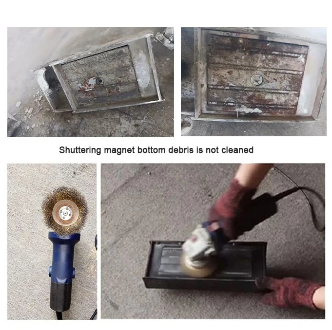 Clean the bottom of precast concrete magnets with an angle grinder